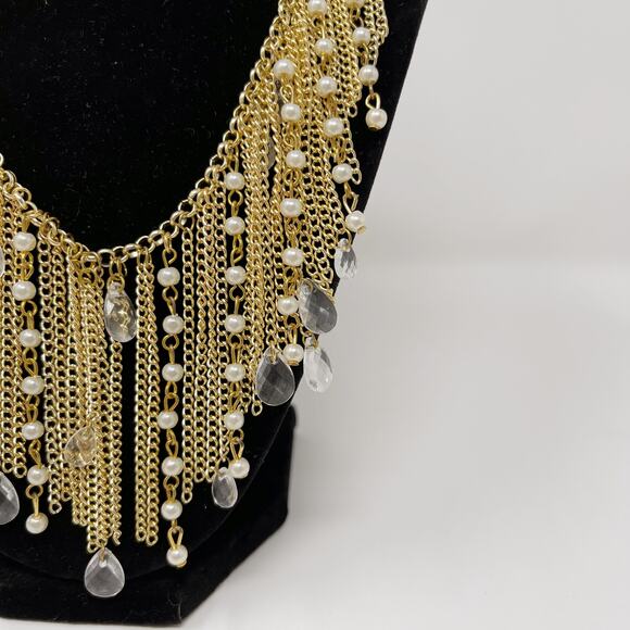 Amrita Singh Gold Tone Chainlink Bib Statement Necklace with Faux Pearl Drop - Picture 5 of 7